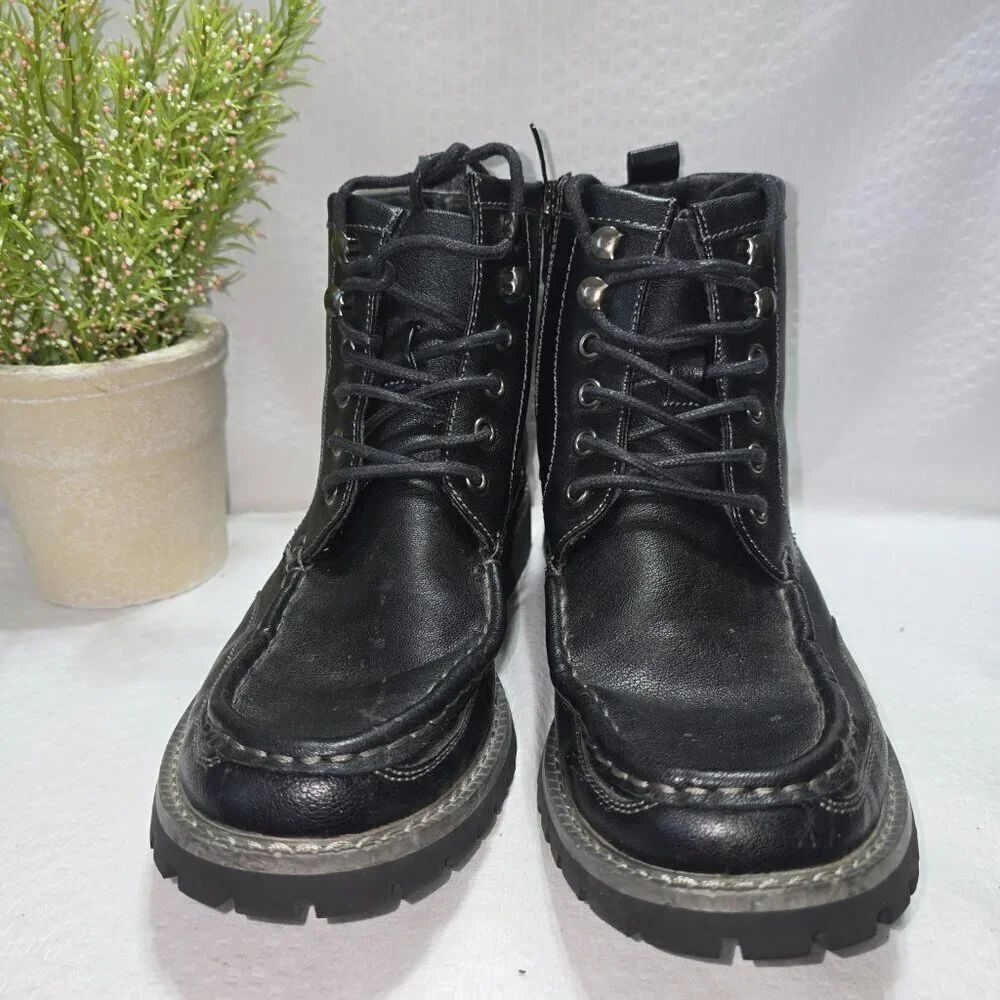 BRUNO MARC MENS BLACK MOTORCYCLE MILITARY COMBAT OXFORD BOOTS SIZE 7